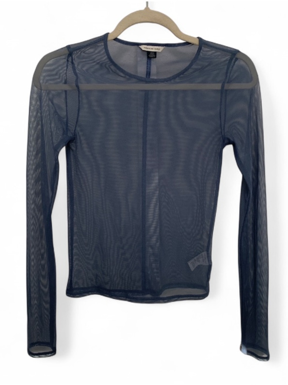 American Eagle Sheer Long-Sleeve Mesh Top in Blue